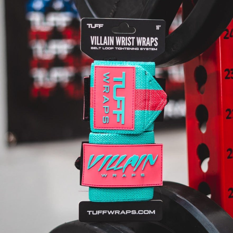 Pink & Teal Villain Sidekick Wrist Wraps 16" TuffWraps.com